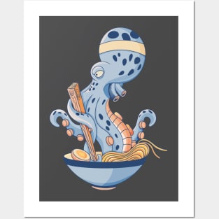 Octopus eating ramen Posters and Art